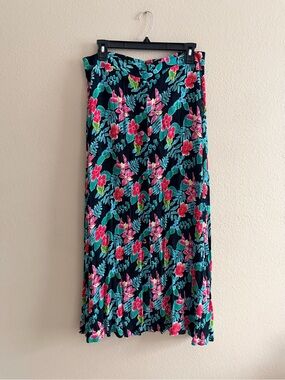 Vintage Sag Harbor Floral Pleated Button Front Maxi Skirt